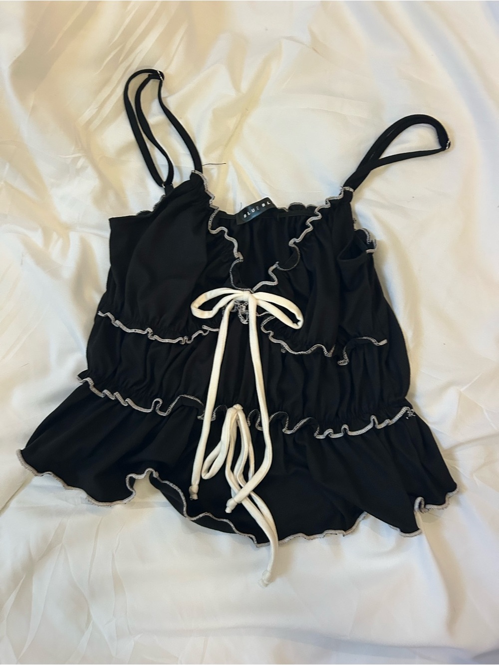 Black Ruffle Tie-Front top